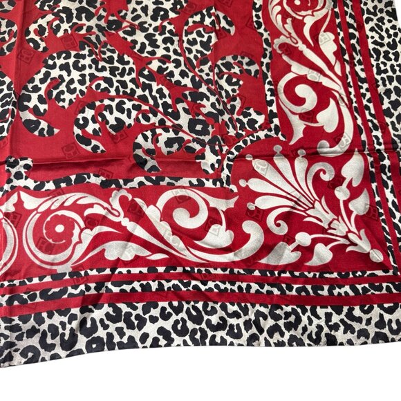 Enrico Coveri Vintage Silk Scarf — Made in Italy — Red & Leopard Baroque Print ( - Picture 4 of 7